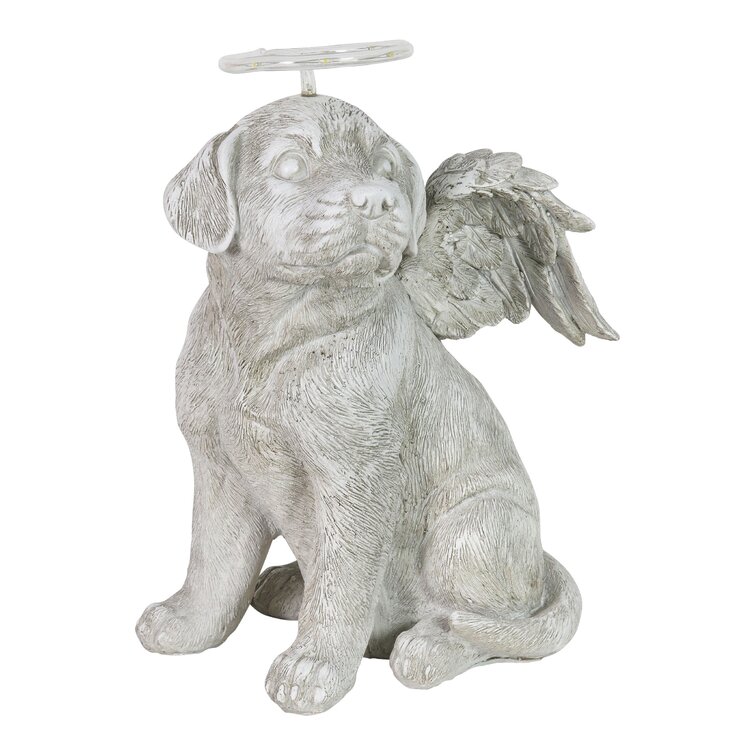 Exhart Solar Halo Dog with Angel Wings Memorial Statue, 10 Inch